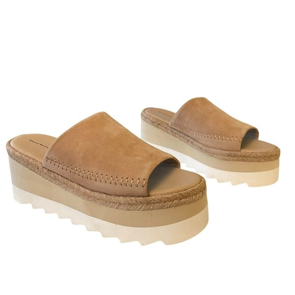 Free People Santorini Sand Tan Suede Slip On Platform Mule Shoes Sz 7.5 NEW - Picture 2 of 8